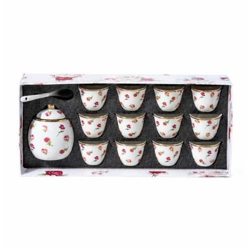 Floral Coffee Cups with Sugar Bowls Set – 13 Pieces