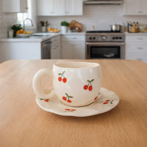 Cherry Mug with Saucer