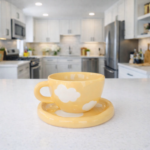 Yellow Cloud Mug with Saucer