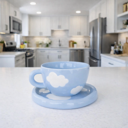 Blue Cloud Mug with Saucer