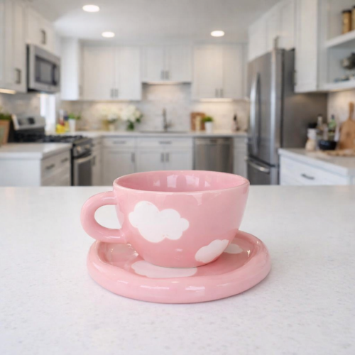 Pink Cloud Mug with Saucer