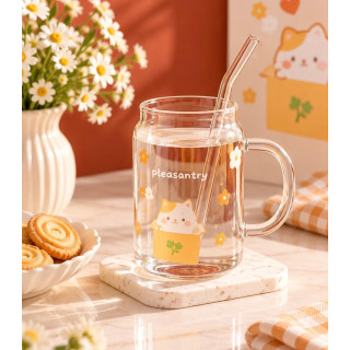 550ml Glass Sippy Cup High Temperature Resistance Milk Drinkware Coffee Mug Kawaii Summer Kids Juice Water Bottle with straw