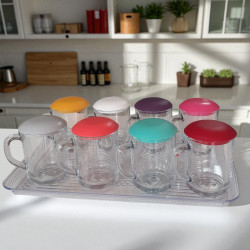 6-Piece Transparent Mug with Colorful Lid | Stylish Glass Drinkware