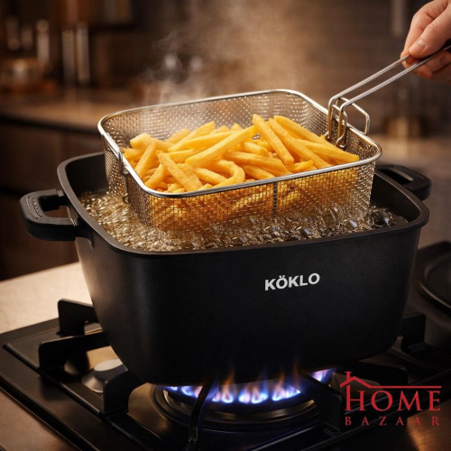 Köklo Square Fry Pot 28×28 cm with Silicone Glass Lid