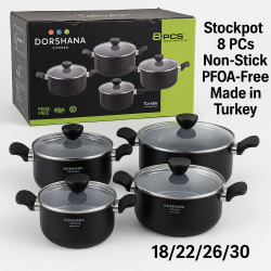 Dorshana Non Stick Aluminium Cookware Set – 8 Pieces with Pyrex Glass Lids