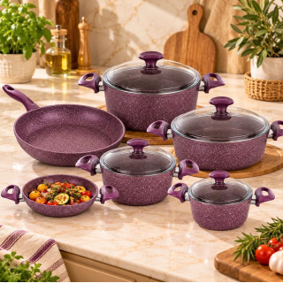 Tantitoni 10-Piece Grey Granite Cookware Set – Non-Stick & Durable