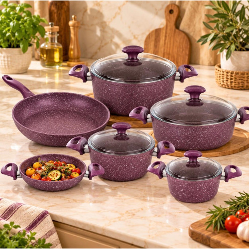 Tantitoni 10-Piece Grey Granite Cookware Set – Non-Stick & Durable