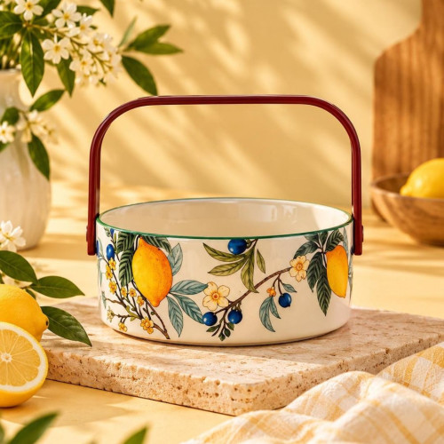 Ceramic Lemon Storage Basket with Wooden Lid