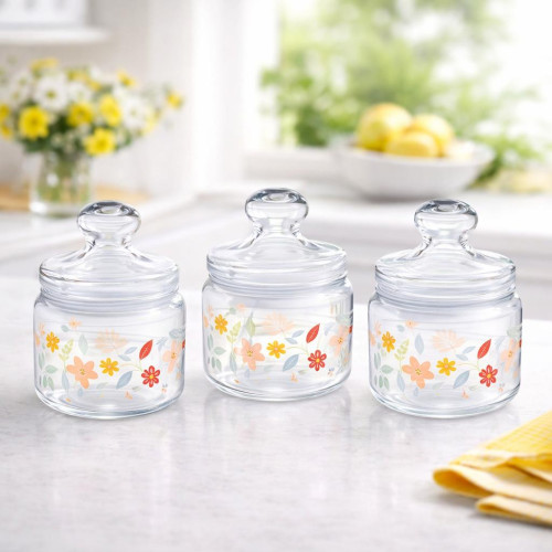 Arcopal Harlowe Glass Jars Set – 3 Pieces (0.5 Litre)