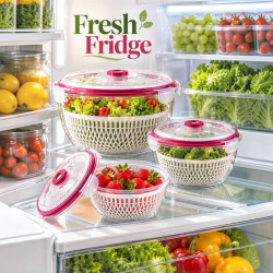 Plastic Bowls with Inner Colander Baskets – 3 Pieces