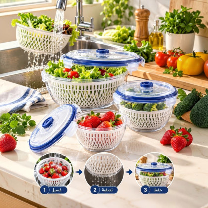 Plastic Bowls with Inner Colander Baskets – 3 Pieces
