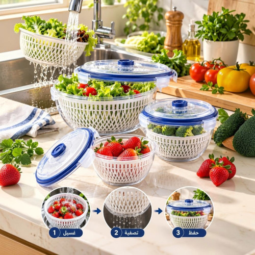 Plastic Bowls with Inner Colander Baskets – 3 Pieces