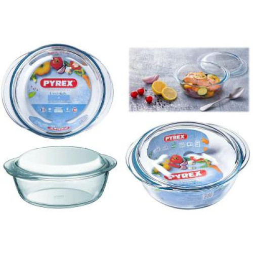 Pyrex Essentials Round Glass Casserole Dish Set – 3 Pieces with Lids