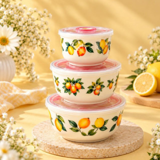 Lemon Ceramic Food Storage Container Set – 6 Pieces