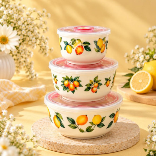 Lemon Ceramic Food Storage Container Set – 6 Pieces