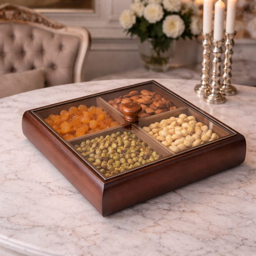 Square Brown Bamboo Dry Fruit & Nuts Box