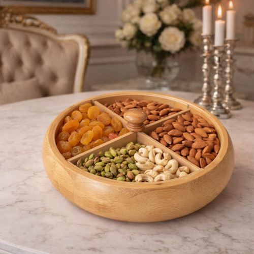 Round Bamboo Dry Fruit & Nuts Box
