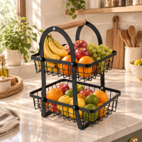 Two-Tier Black Metal Wire Fruit & Vegetable Basket