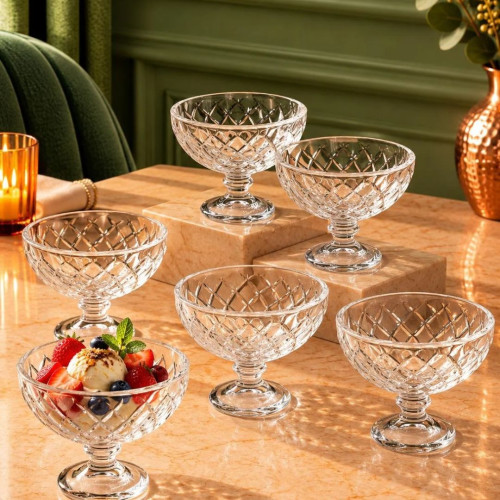 Ribbed Glass Dessert Bowls – 6 Pieces