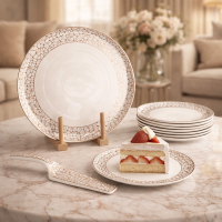Classic Cake Serving Plate Set – 8 Pcs