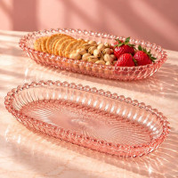 Pink Glass Oval Serving Platters – 2 Pieces