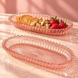 Pink Glass Oval Serving Platters – 2 Pieces