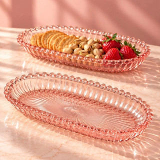 Pink Glass Oval Serving Platters – 2 Pieces