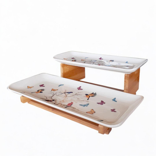 Set of 2 Plates with Bamboo Base