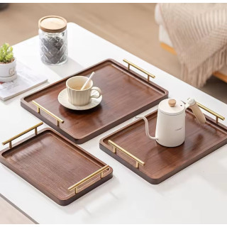 Brown Wooden Serving Tray Set – 3 Pieces