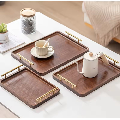 Brown Wooden Serving Tray Set – 3 Pieces