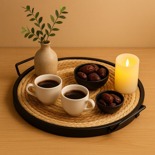 Rustic Style Straw Tray Set – 2 Pieces