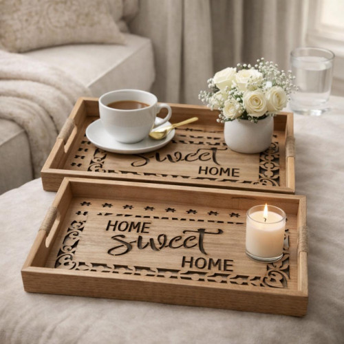 Premium Wooden Tray Set for Serving – 2 Pieces
