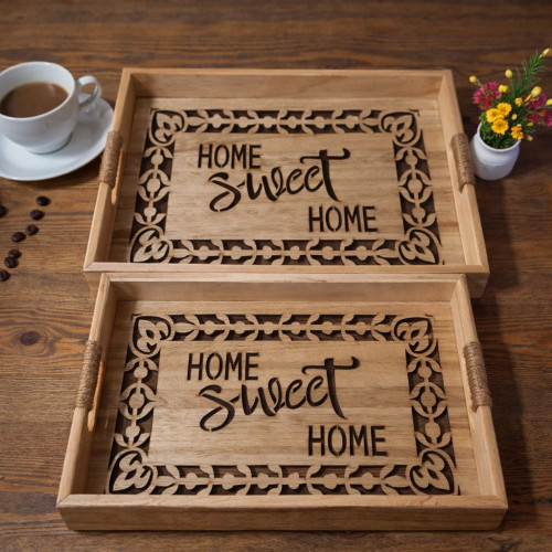 Premium Wooden Tray Set for Serving – 2 Pieces