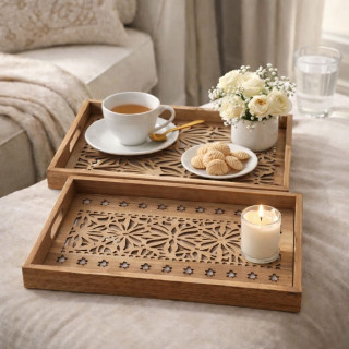 Classic Wooden Serving Trays – 2-Piece Set