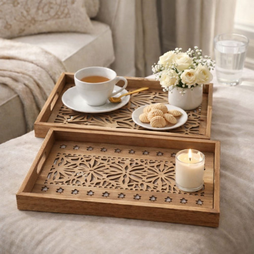 Classic Wooden Serving Trays – 2-Piece Set