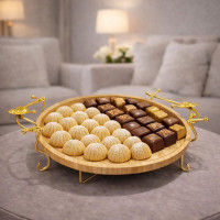 Elevated Wooden Serving Tray with Gold Stand