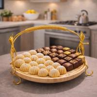 Wooden Food Serving Tray with Gold Support Stand