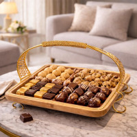 Raised Wooden Serving Tray with Gold Stand