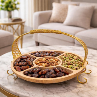 Premium Wooden Serving Tray with Gold Stand Base