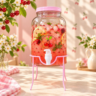 Tantitoni Cherry Glass Soft Drink Holder with Stand, 3.5 Lt