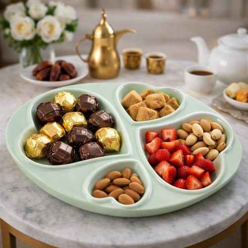 Tantitoni Mint Oval 4 Section Ceramic Snack Bowl 34X23X3.5Cm