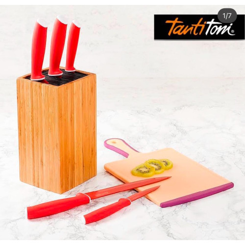 Tantitoni Set of 5 Blocks Red Santoku Knife HAWK Tantitoni Set of 5 Blocks Red Santoku Knife HAWK