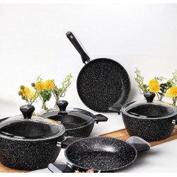 BLACK 8 PIECES GEMME GRANITTE GRANITE COOKWARE SET