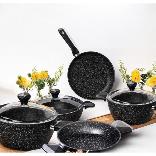 BLACK 8 PIECES GEMME GRANITTE GRANITE COOKWARE SET BLACK 8 PIECES GEMME GRANITTE GRANITE COOKWARE SET