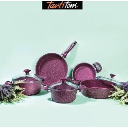 PURPLE 8 PIECES GRANITE GRANITE COOKWARE SET