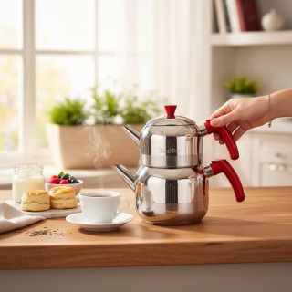 RED ATHENA MEDIUM STAINLESS STEEL TEAP SET 1100/1900ML