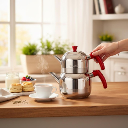 RED ATHENA MEDIUM STAINLESS STEEL TEAP SET 1100/1900ML