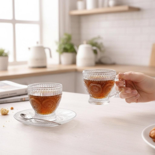 12 Pcs Sunflower Tea Set ( 6 Cups & 6 Saucers) - Elegant Floral Tea Set for Any Occasion