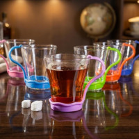 Glass Tea Mugs with Colorful Detachable Holders – 6 Pieces