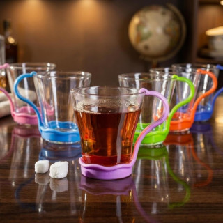 Glass Tea Mugs with Colorful Detachable Holders – 6 Pieces